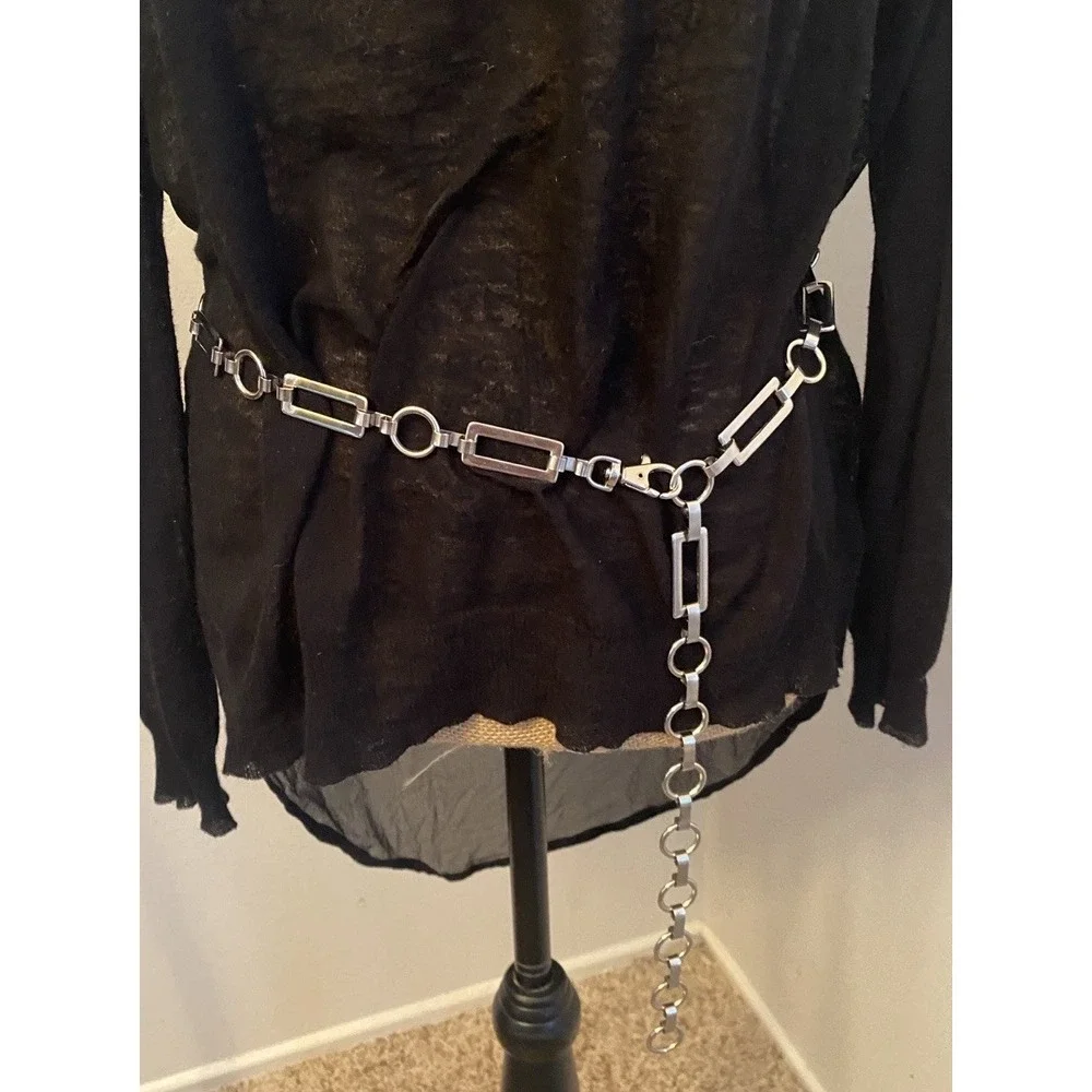 VTG Silver Tone Geometric Link Chain Belt Lobster Clasp Y2K Statement ~40